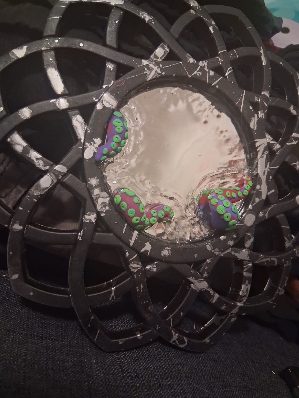 Black Decorative Mixed Media Wall Mirror With Octopus Tenticles Escaping - Picture 4 of 11